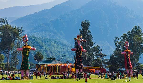 celebrating a festival in dussehra at kullu valley himachal pradesh in the mountains in india