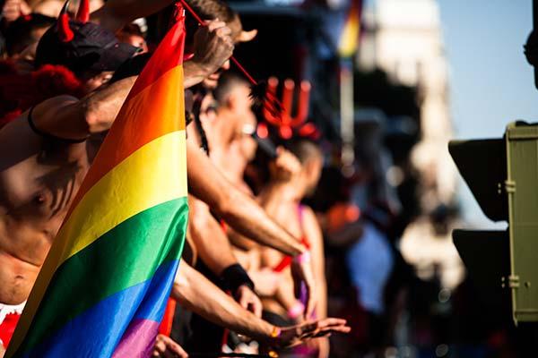 Tel Aviv Pride rainbow flag at march for tel aviv pride