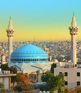 beautiful blue domed mosque in amman capital of jordan