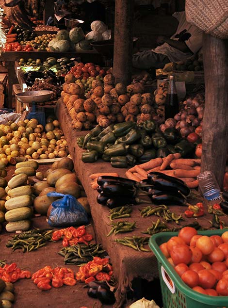 Traditional fruit stall in Kenya market stall in Kenya selling street food and fruits