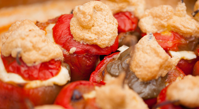 Rocoto relleno Peruvian classic made by stuffing peppers with meat, cheese and vegetables