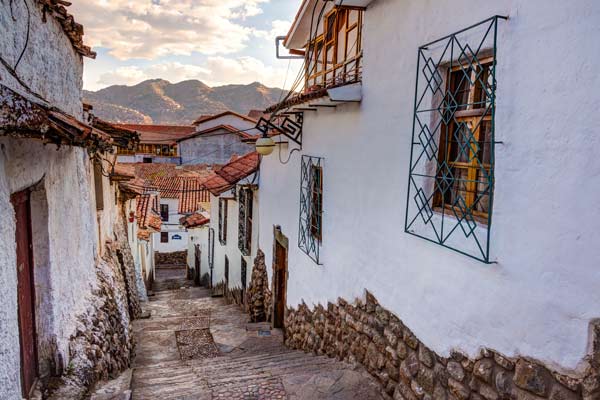 San Blas streets in Cusco holliday tour group visots san blas as they are on a walking tour with a guide around cusco