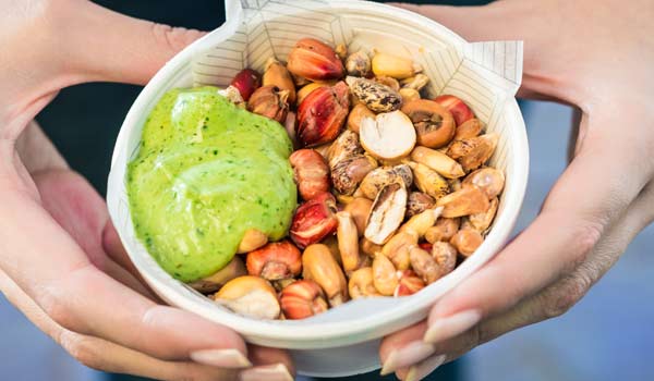 A bowl of mixed nuts found in most markets and street food vendors Peruvian street food