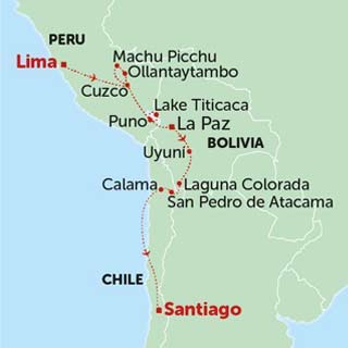 visit machu picchu via train from aguas calientes, discover 3 amazing countires in south america on our peru,bolivia and chile tour