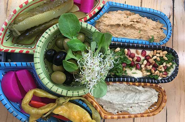 Hummus dish served at Hamsa, Krakow. Hummus dish in Krakow