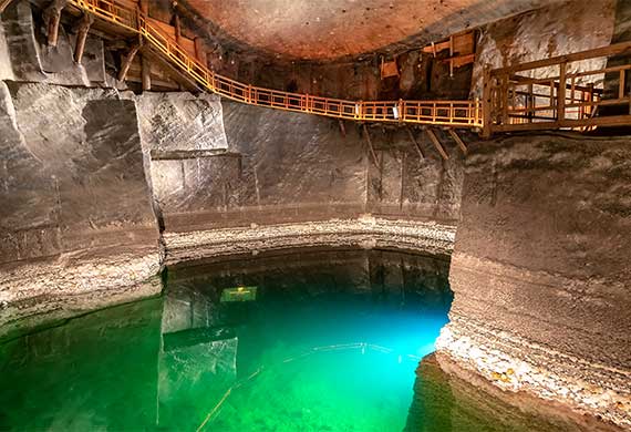 Wieliczka Salt Mine Image showing an underground lake in the Wieliczka Salt Mine