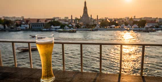 Beer is a popular drink for alot of tourists and traveller in the heat of bangkok humidity and its even better as you look over the sunset oand views of the city
