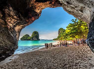 Phra Nang Beach in Krabi, Thailand Phra Nang beach viewpoint through the cave overlooking the beach and sea