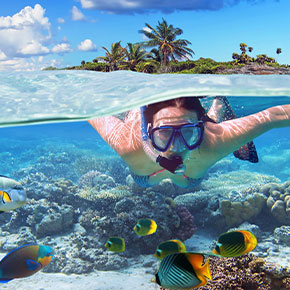 Dry season in Thailand is the best time to snorkel traveller snorkelling off the coast of Phuket during high season in Thailand