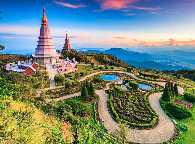 Doi Inthanon stupas Explore the serene grounds of the temple complex at Doi Inthanon