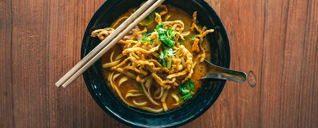 Bowl of Khao Soi A bowl of khao soi, a northern Thai classic recipe