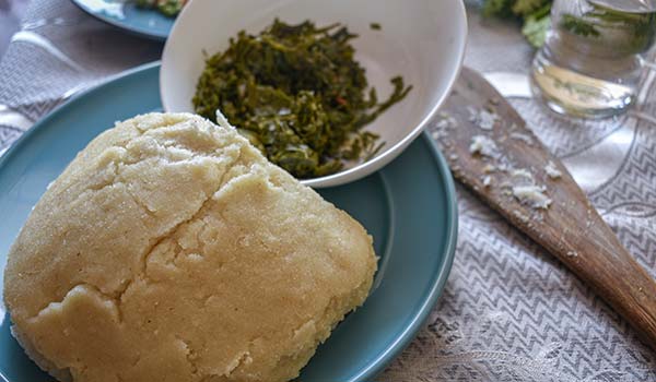 Ugali - vegetarian food in Uganda plate of ugali vegetarian food to eat in uganda