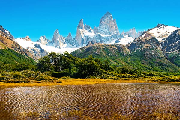 rugged mountains and lake in patagonia argentina
