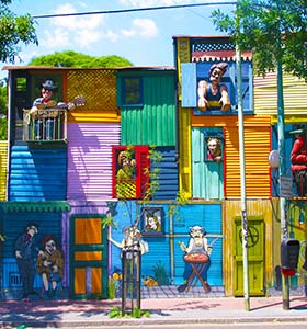 colourful painted buildings in buenos aires argentina