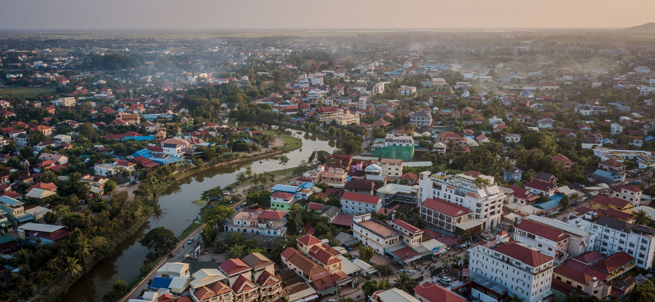 Aerial view of Siem Reap The city of Siem Reap as seen from above