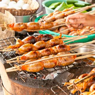 Squid skewers Markets in cambodia are often provding food and these often include meat skewers