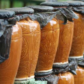 Rice wine being fermented rice wine is a popular drink in cambodia which is fer,ented from rice