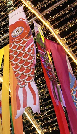 Golden Week in Japan good luck fish decorations and ribbons for golden week celebrations in japan
