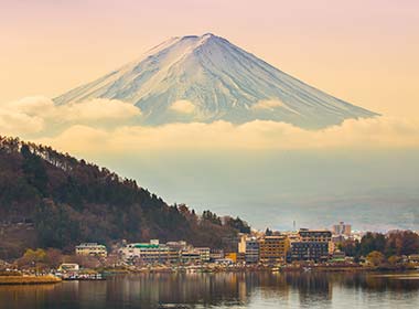 view of Mount Fuji at Kawakuchiko lake in Japan