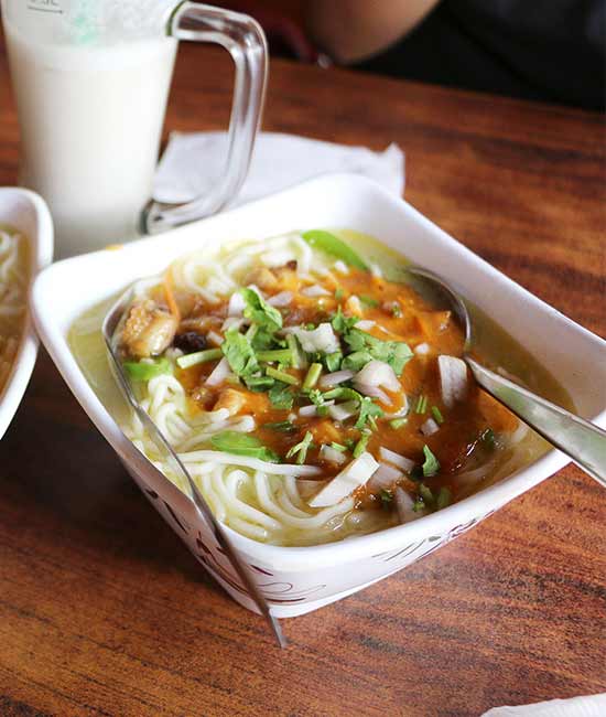 Nepalese dish Thukpa nepali chicken noodle soup Delicious asian cuisine in Nepal consists of a warm broth and noodles