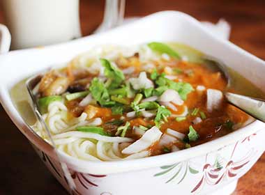 another common dish found in Nepal is thukpa which is a mild stewed noodle soup with chicken
