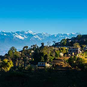View of the himalayan mountains from Nagarkot where our tours visit when travelling Nepal on holiday