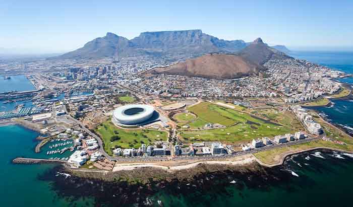 Cape Town, South Africa An ariel shot of Cape Town and table mountain in the background