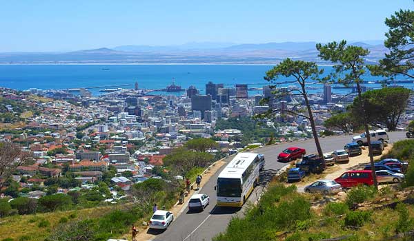 Travelling by bus in South Africa A bus going to table mountain
