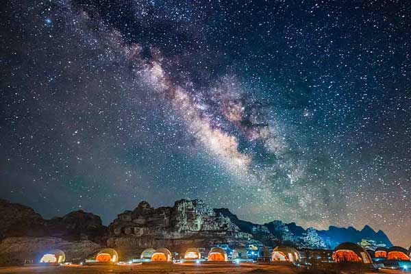 The night sky in Wadi Rum, Jordan Image of the milyway from Wadi Rum Desert in Jordan