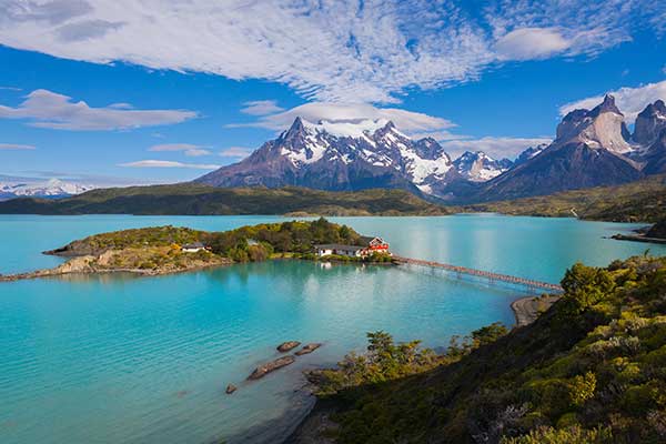 Image of the landscape of Torres del Paine National Park in Patagonia with mountains and lakes