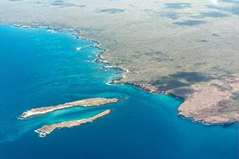 View of the island of Baltra and North Seymour. Galapagos
