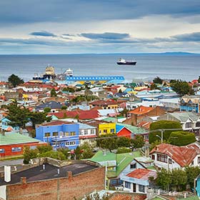Scenic view of Punta Arenas with Magellan Strait in Patagonia, Chile, South America Scenic view of Punta Arenas with Magellan Strait in Patagonia, Chile, South America