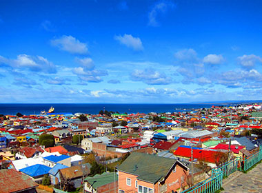 Scenic view of Punta Arenas with Magellan Strait in Patagonia, Chile, South America