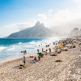 Copacabana beach in Rio de Janeiro, Brazil in summer Rio de janeiro, brazil beach, sugarloaf mountain, beach holidays