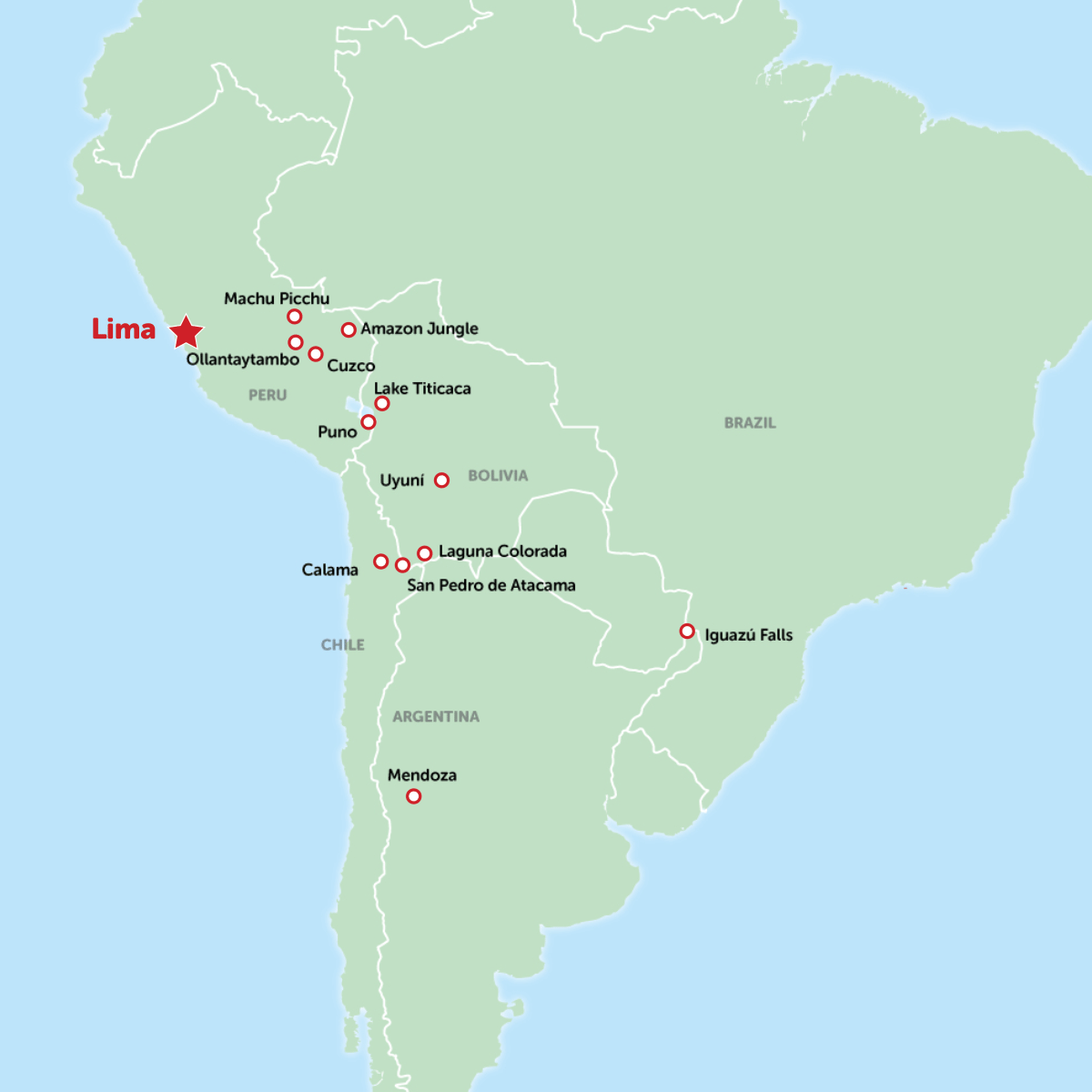 South America Master Tour and Modules, Lima to Rio de Janeiro south america travel, south america map, peru, rio de janeiro, brazil, machu picchu, santiago, chile