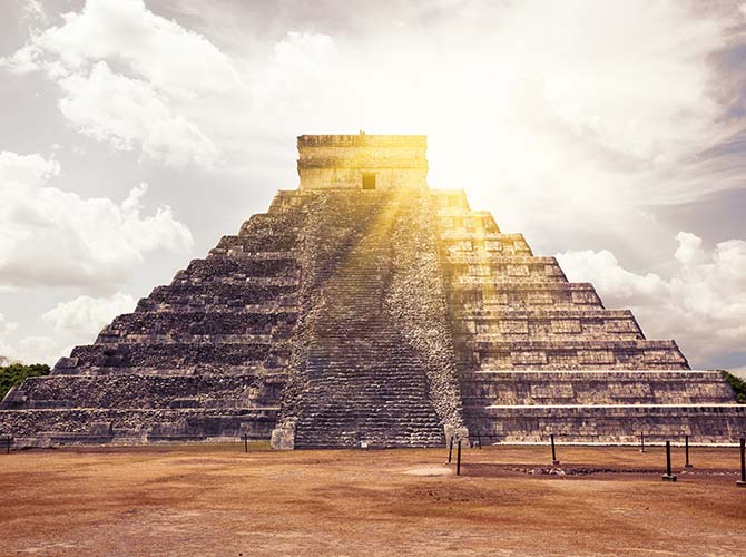 Sunset over Chichen Itza in Mexico on a group tour to Central America