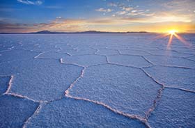 Sunset at the uyuni salt flats in Bolivia south america highlights