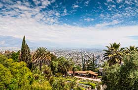 View of Santiago, Chile Overlooking the trees and city of Santiago in Chile south america