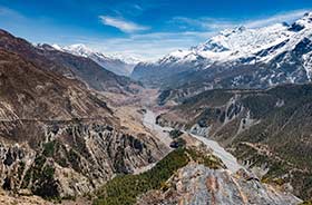 The Annapurna foothills on a 'Highlights of Nepal' group tour Annapurna foothills at the base of the himalayan mountains in Nepal asia