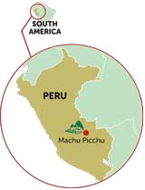 Machu Picchu location in south america and peru