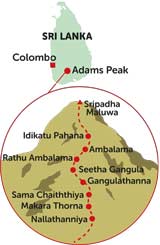 hiking map route of adams peak in sri lanka from colombo