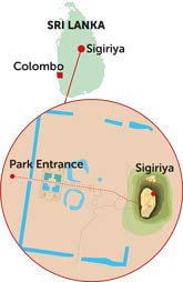 sri lanka map with colombo location and sigiriya trail through the gardens to lions rock