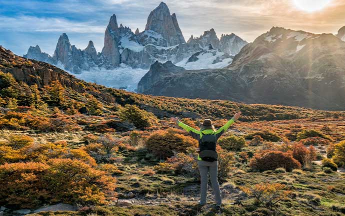 Image of solo traveller hiking in Patagonia