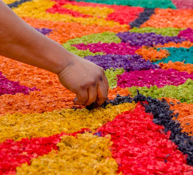 Easter festival in Antigua Laying colourful petals down for Easter celebrations in Antigua