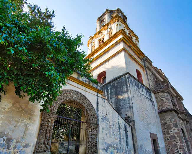 Parish of San SUAN BAUTISTA ON HIDALGO SQUARE in coyoacan in mexico city