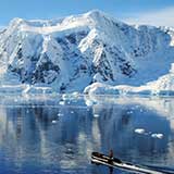 Antarctica travel region represented by the refelection of the enormous icebergs and frozen wonderland.