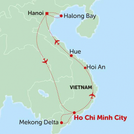 Image of the map showing the Vietnam in Two Weeks group tour