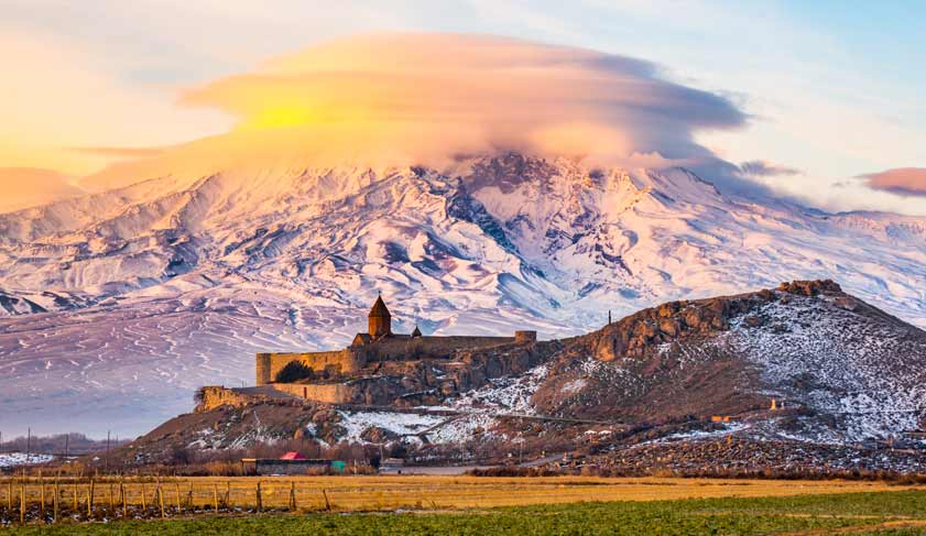 Mount Ararat in Armenia. Sunrise over Ararat in Armenia with Khor Virap Monastery Mount Ararat in Armenia. Sunrise over Ararat in Armenia with Khor Virap Monastery