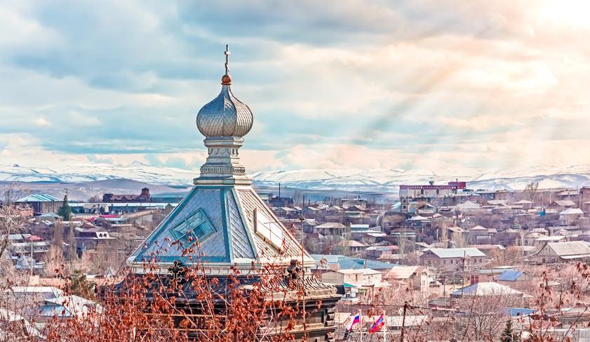 Panorama of the Giumri city and view of the dome of the church. Panorama of the Giumri city and view of the dome of the church.