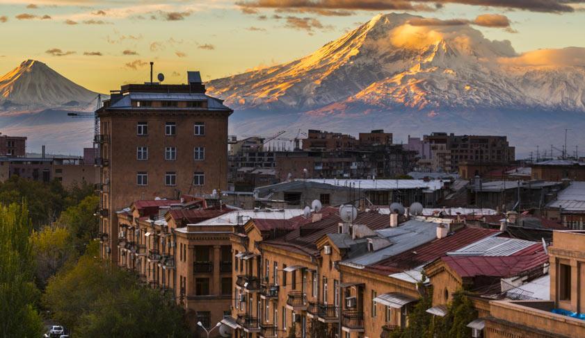 Yerevan City view with majestic Ararat mountain in the background. 
